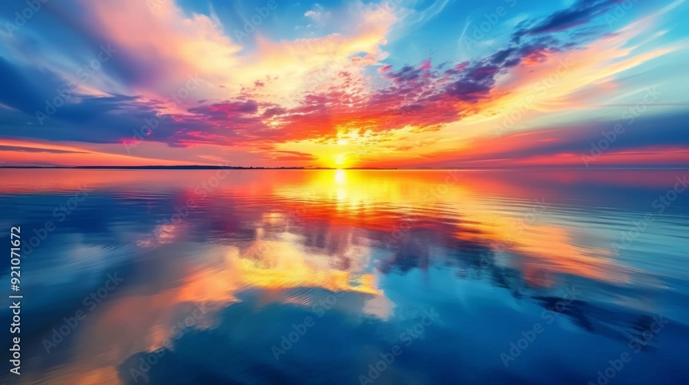 Fototapeta premium A stunning sunset casting vibrant colors over a tranquil body of water
