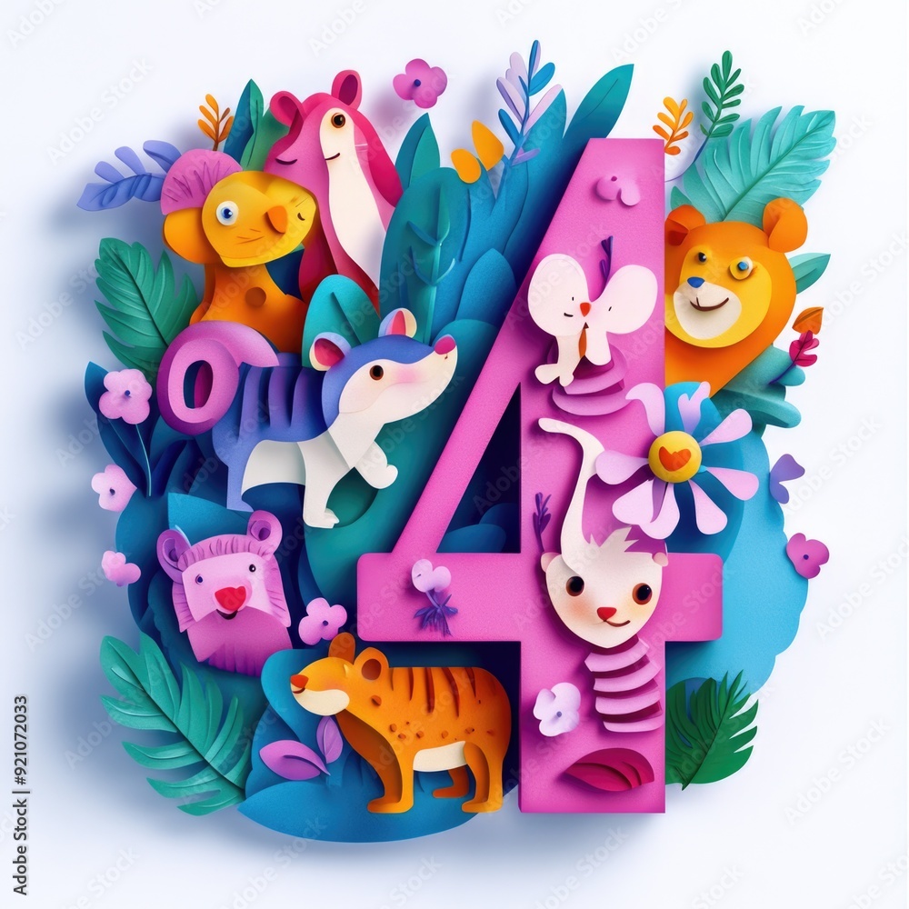 Naklejka premium Paper cut style illustration, colorful 3D whimsical, text 