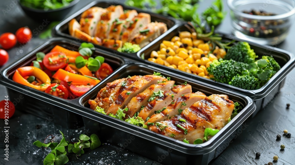 Healthy Meal Prep Containers with Chicken, Salad and Vegetables Healthy Meal Prep Containers with Chicken, Salad and Vegetables