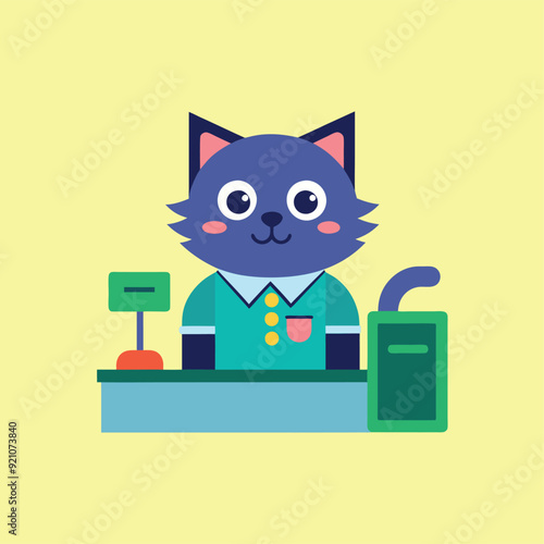 baby cat as Cashier worker