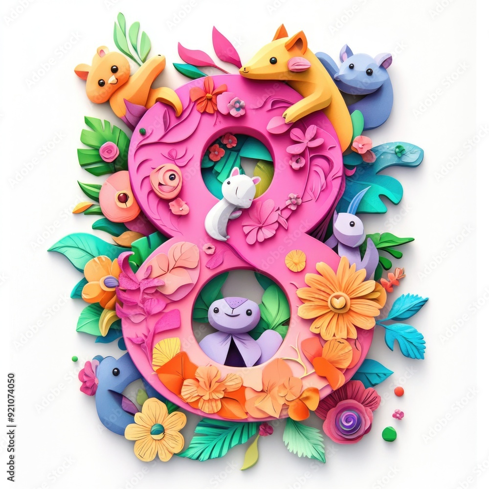 Paper cut style illustration, colorful 3D whimsical, text Paper cut style illustration, colorful 3D whimsical, text