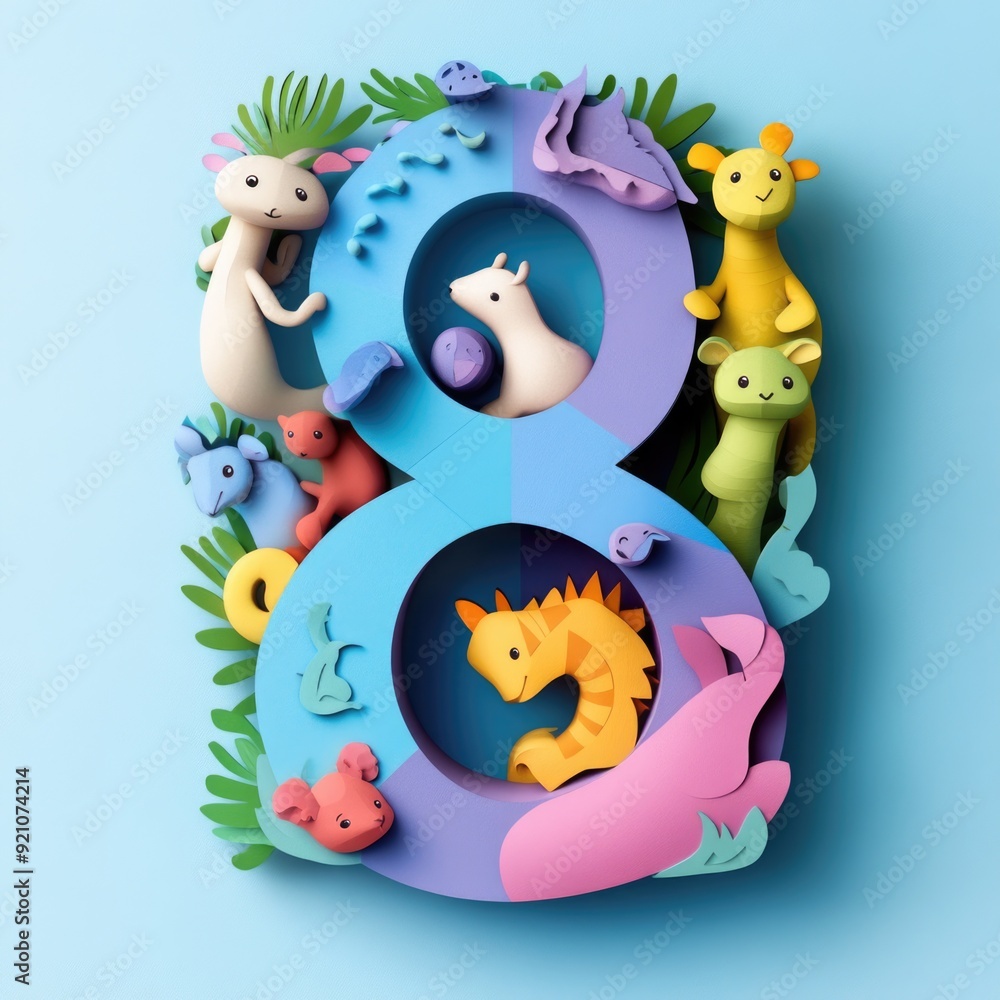 Naklejka premium Paper cut style illustration, colorful 3D whimsical, text 