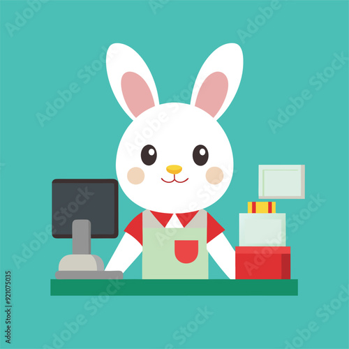baby rabbit as Cashier worker