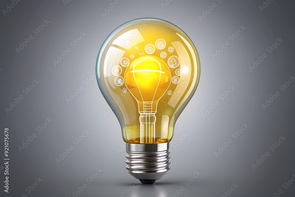 Light bulb light bulb idea icon concept top view on gray background. 3d rendering.
Light bulb light bulb idea icon concept top view on gray background. 3d rendering.