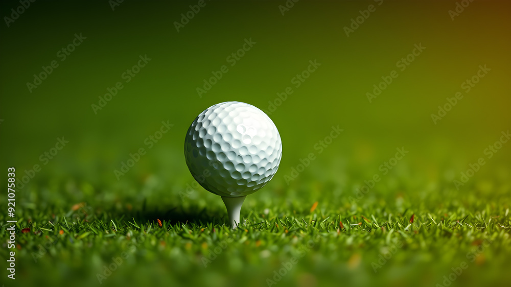 Golf ball on a tee with a gradient background transitioning from dark to light green. Generative AI Golf ball on a tee with a gradient background transitioning from dark to light green. Generative AI