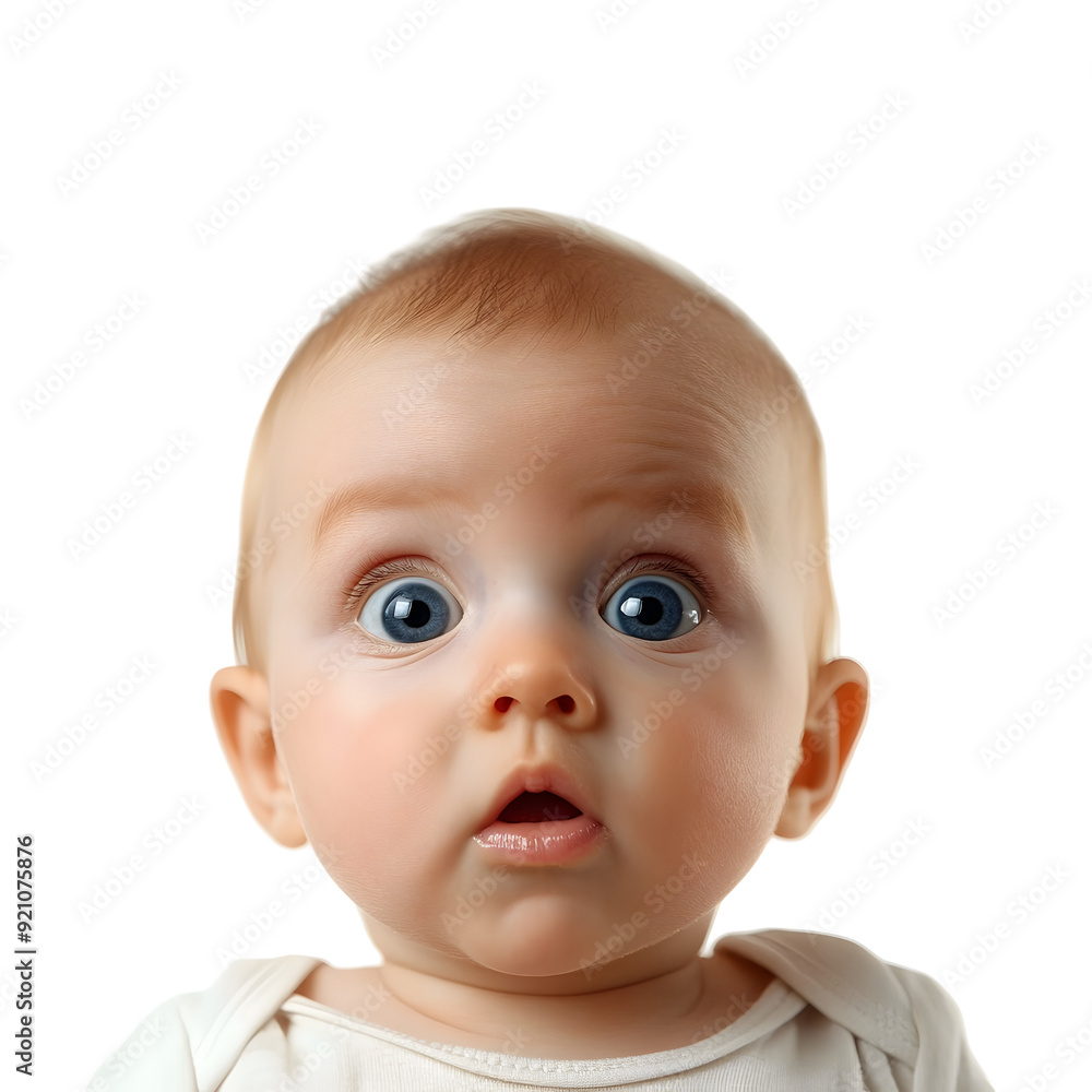 Captivating Closeup Portrait of a Bewildered Infant Face Against a Plain White Background transparent png