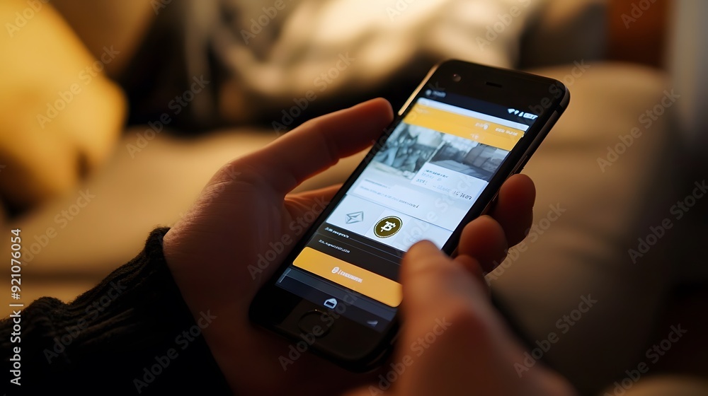 9. A person using a smartphone app to make a Bitcoin transaction