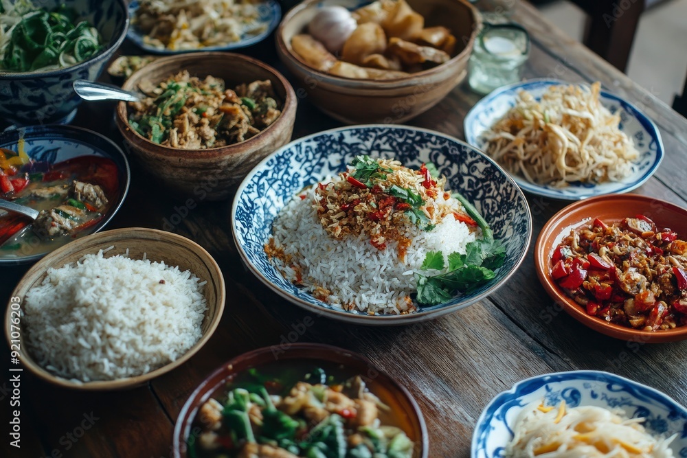 Sticky rice, papaya salad, Som Tam , som tum, thai food, isan food,Thai isan kitchen - generative ai Sticky rice, papaya salad, Som Tam , som tum, thai food, isan food,Thai isan kitchen - generative ai