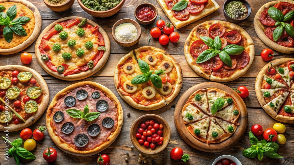 Top view table full of delicious food composition Top view table full of delicious food composition