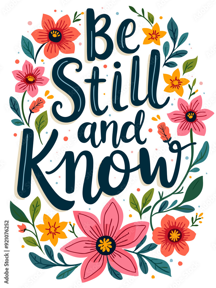 Psalm 46:10 Be Still and Know That I Am God Christian Quote Typography Art Floral Flower Theme for Christian Women Psalm 46:10 Be Still and Know That I Am God Christian Quote Typography Art Floral Flower Theme for Christian Women