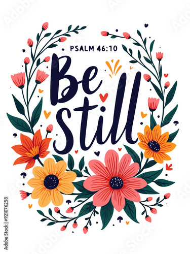 Foto Psalm 46:10 Be Still and Know That I Am God Christian Quote Typography Art Flora