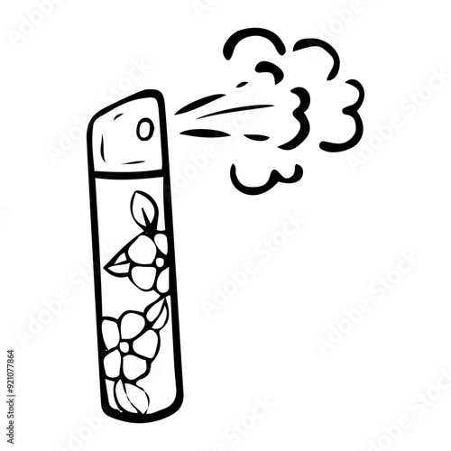 Air freshener hand drawn doodle. Aromatic spray for the home with a floral scent. Interior Design. Vector outline line art illustration.