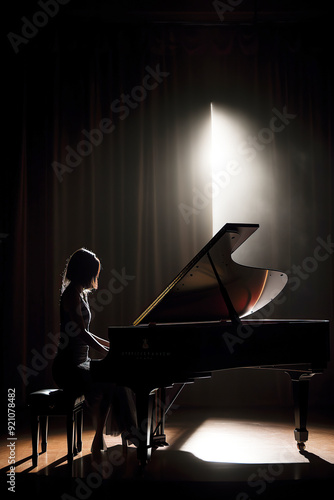 generated illustration female musician plays the piano during a concert