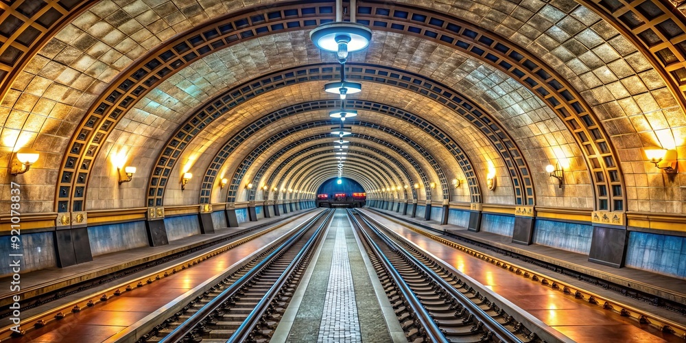 Obraz premium Underground subway tunnel in Kiev, Ukraine, subway, tunnel, transportation, metro, underground, Kiev, Kyiv, Ukraine