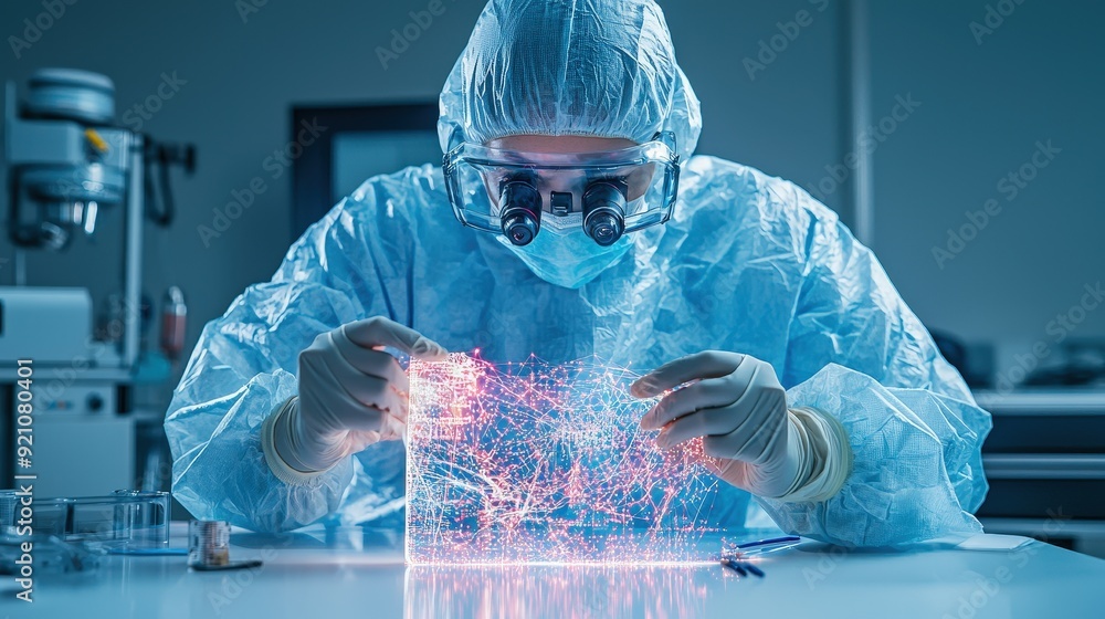 Futuristic Data Analysis with Endoscopy and Tech Hologram on Isolated Background Futuristic Data Analysis with Endoscopy and Tech Hologram on Isolated Background