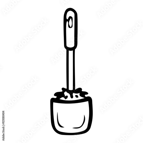 Toilet brush in a stand hand drawn doodle. Cleaning hygiene at home. Interior Design. Vector outline line art illustration.