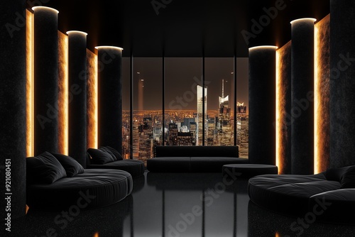 luxury leaving roon with black sofa  photo