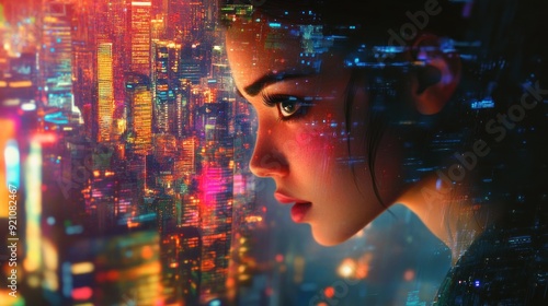 Wallpaper Mural A Woman's Profile with a Cityscape Reflected in Her Face Torontodigital.ca