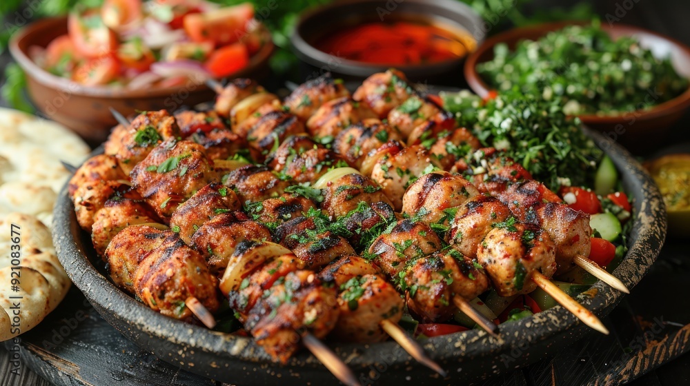 Grilled Chicken Skewers with Fresh Salad and Herbs Grilled Chicken Skewers with Fresh Salad and Herbs