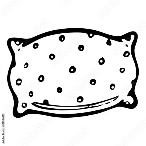 Pillow with polka dot pillowcase hand drawn doodle. Comfortable sleep and relaxation. Bedding to support the head. Vector outline line art illustration.