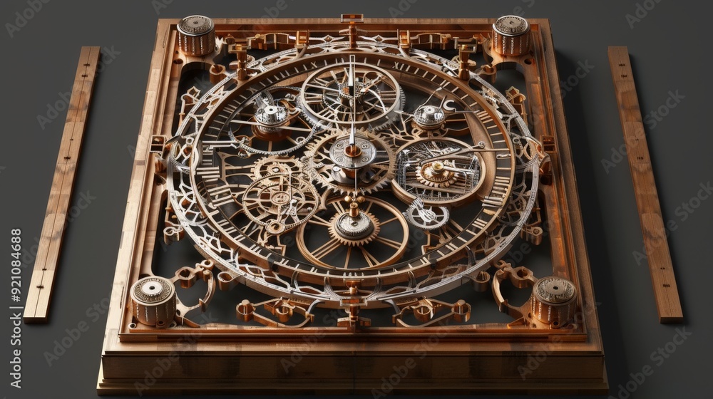 Obraz premium A 3D-rendered skeleton clock, with all its internal mechanisms exposed, showcasing the intricate craftsmanship of timekeeping.