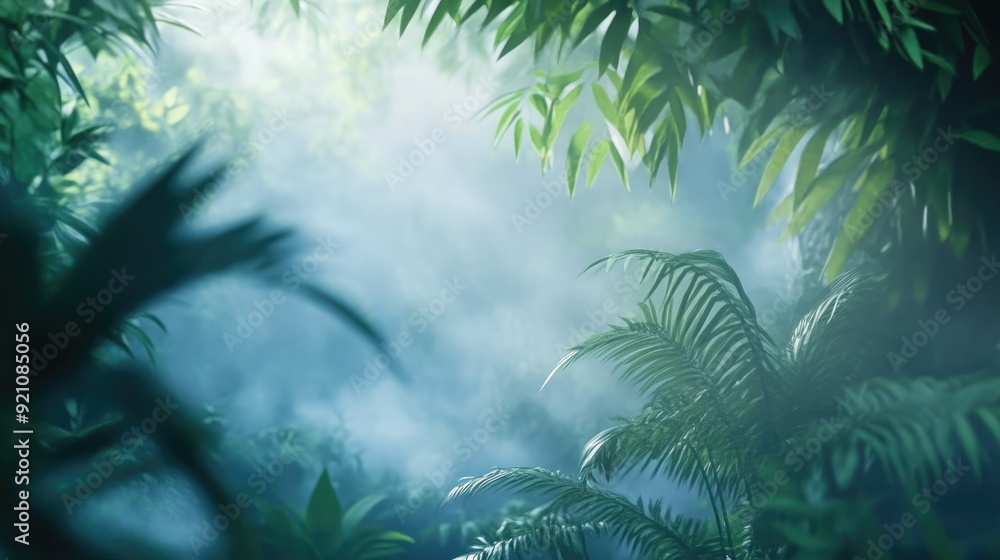 Obraz premium Serene Mist Hovering Over Lush Rainforest Foliage