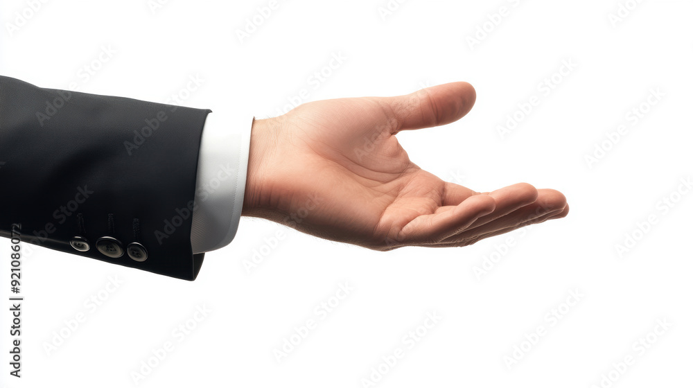 Businessman Wear suit empty hand closeup gesture mockup Empty hand gesture open hand Left hand isolated white background Businessman Wear suit empty hand closeup gesture mockup Empty hand gesture open hand Left hand isolated white background