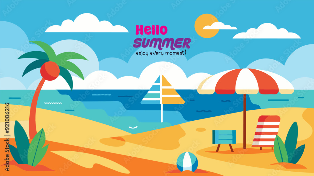 Obraz premium Summer beach scene banner design background