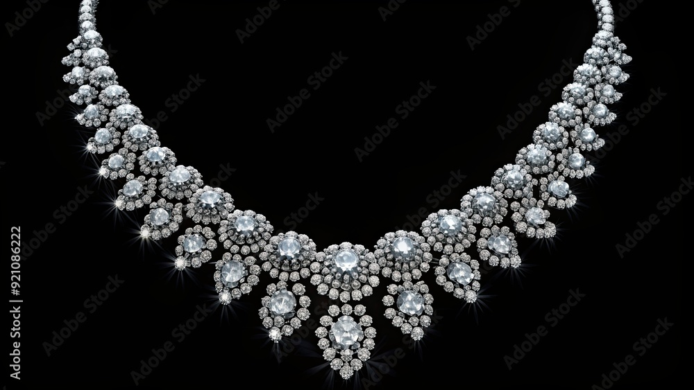 Diamond necklace hanging on a black background, luxury, jewelry, elegant, glamour, accessory, precious, gemstone Diamond necklace hanging on a black background, luxury, jewelry, elegant, glamour, accessory, precious, gemstone