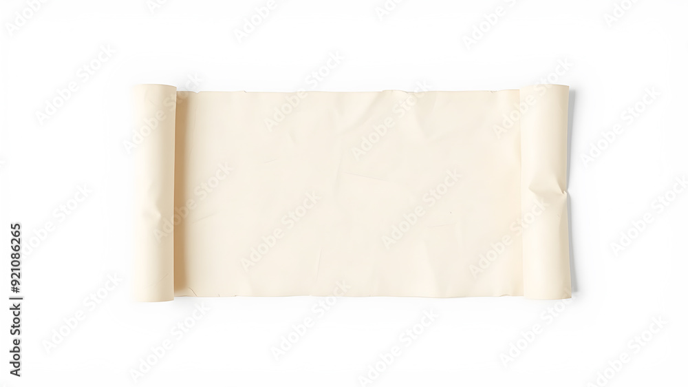 Parchment frame blank open scroll on white background Center label. Generative AI Parchment frame blank open scroll on white background Center label. Generative AI