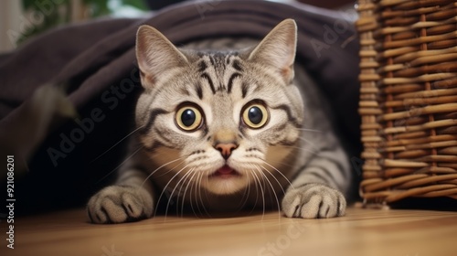 Wallpaper Mural .surprised cat make big eyes. American shorthair surprised cat or kitten funny face big eyes, cute, domestic, kitten, feline, Emotional surprised, kitty, wow Torontodigital.ca
