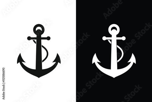 Ship anchor or boat anchor flat icon with Rope Silhouette photo