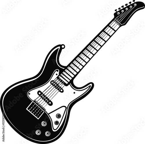 Electric Guitar Black and White Silhouette Icon Vector Design on White Background