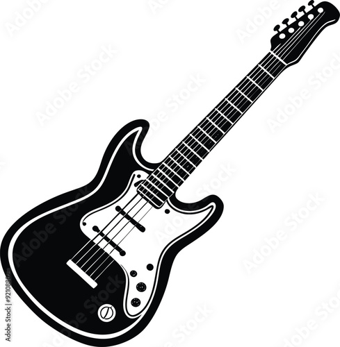 Electric Guitar Black and White Silhouette Icon Vector Design on White Background