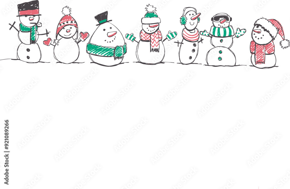 Christmas vector doodle illustration of a cute snowmen banner in winter Christmas vector doodle illustration of a cute snowmen banner in winter