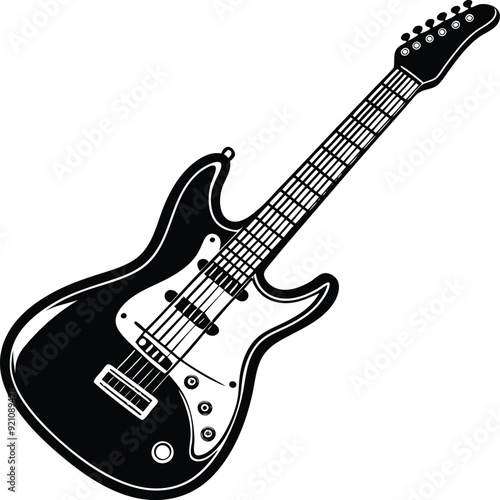 Electric Guitar Black and White Silhouette Icon Vector Design on White Background