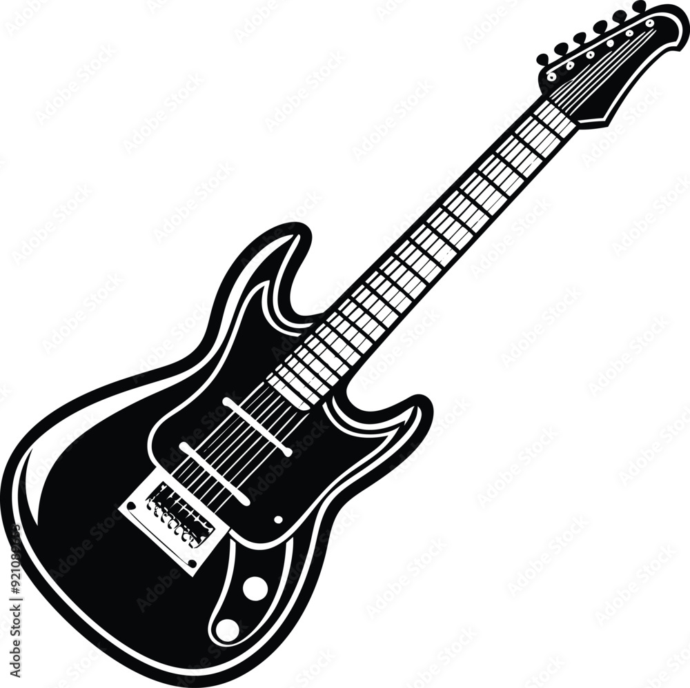 Fototapeta premium Electric Guitar Black and White Silhouette Icon Vector Design on White Background