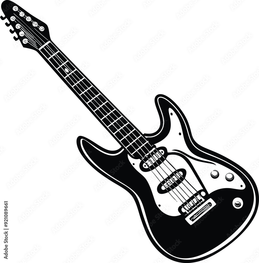 Fototapeta premium Electric Guitar Black and White Silhouette Icon Vector Design on White Background