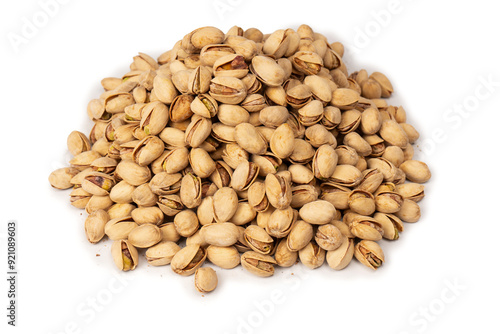 Tasty pistachios isolated on a white background.