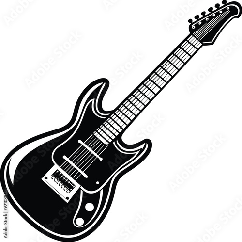 Electric Guitar Black and White Silhouette Icon Vector Design on White Background