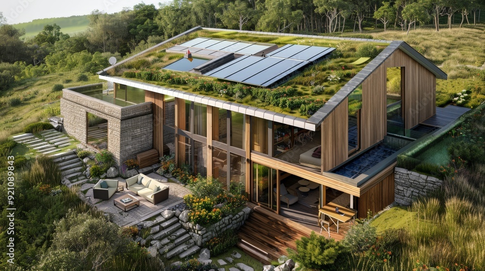Write about the sustainable design principles integrated into a modern eco-house in the UK. Write about the sustainable design principles integrated into a modern eco-house in the UK.