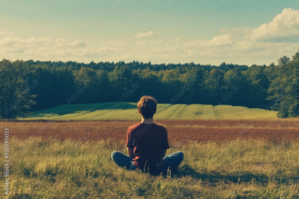 Calm Meditation at Forest Edge Overlooking Meadow Calm Meditation at Forest Edge Overlooking Meadow