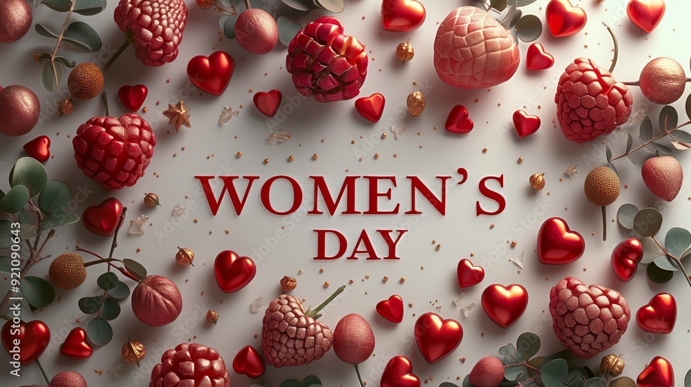 Festive Women's Day Greeting with Hearts and Petals Festive Women's Day Greeting with Hearts and Petals