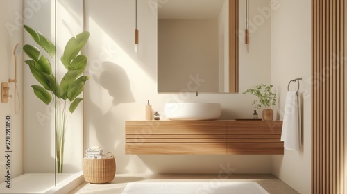 Minimalist Bathrooms with Natural Light and Wooden Accents