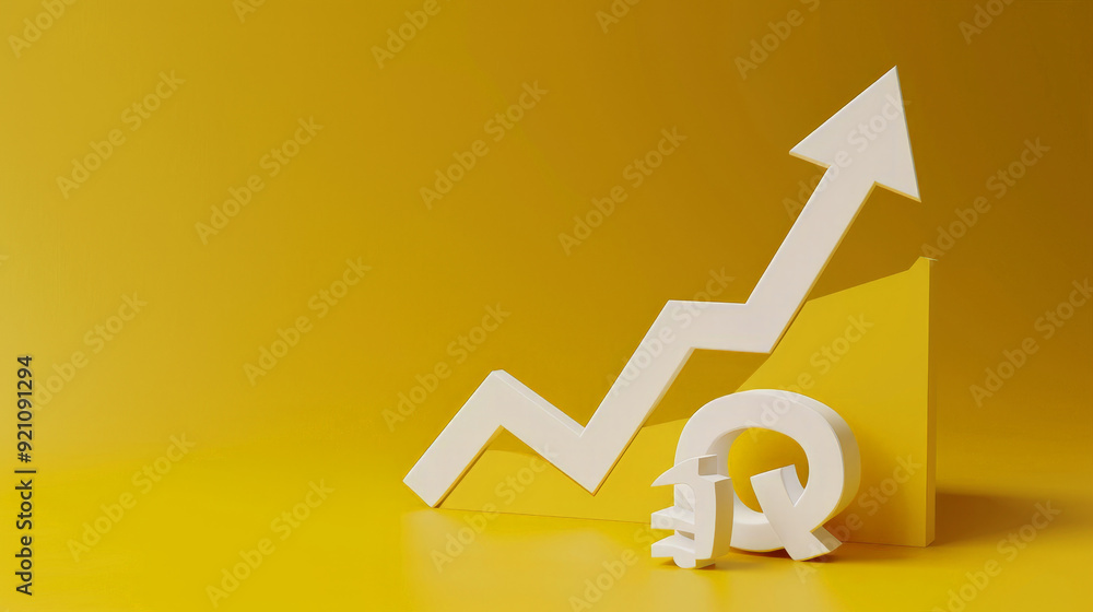 white chart arrow on yellow background white chart arrow on yellow background