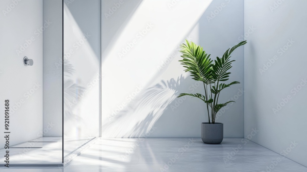 Minimalist Bathroom with Glass Shower and Indoor Plant Minimalist Bathroom with Glass Shower and Indoor Plant