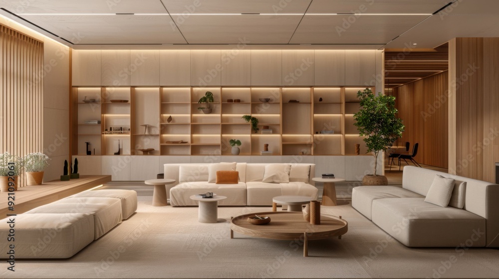 Minimalist Living Room with Warm Wooden Accents Minimalist Living Room with Warm Wooden Accents