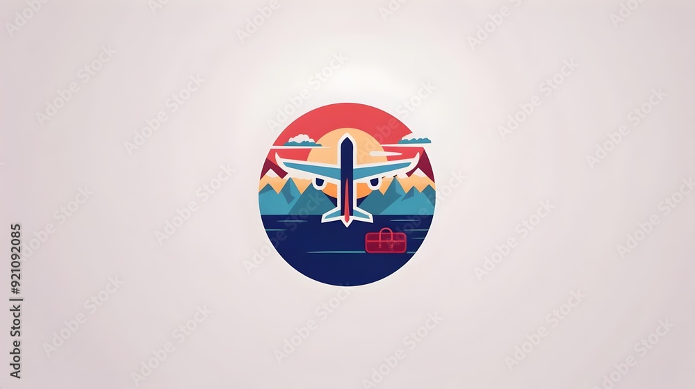 Naklejka premium Logo, banner,icon and symbol for travel company and agency. Concept for Airplane, plane, travelling, tourism, spot, navigation