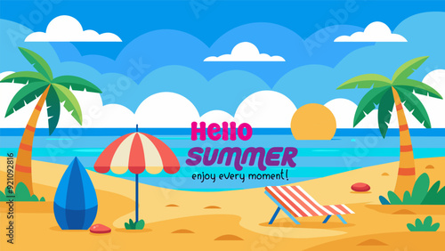 Summer beach scene banner design background