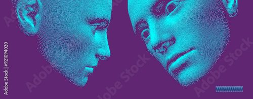 Dialogue, contact, conversational exchange between two individuals. People talk face to face. 3D vector Illustration for advertising, marketing or presentation. 